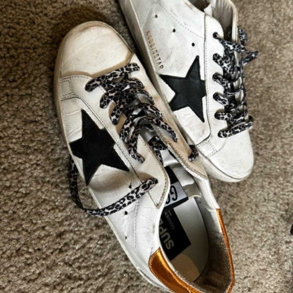 Golden Goose Superstar Sneakers with Cheetah Laces and Orange Heel Tab